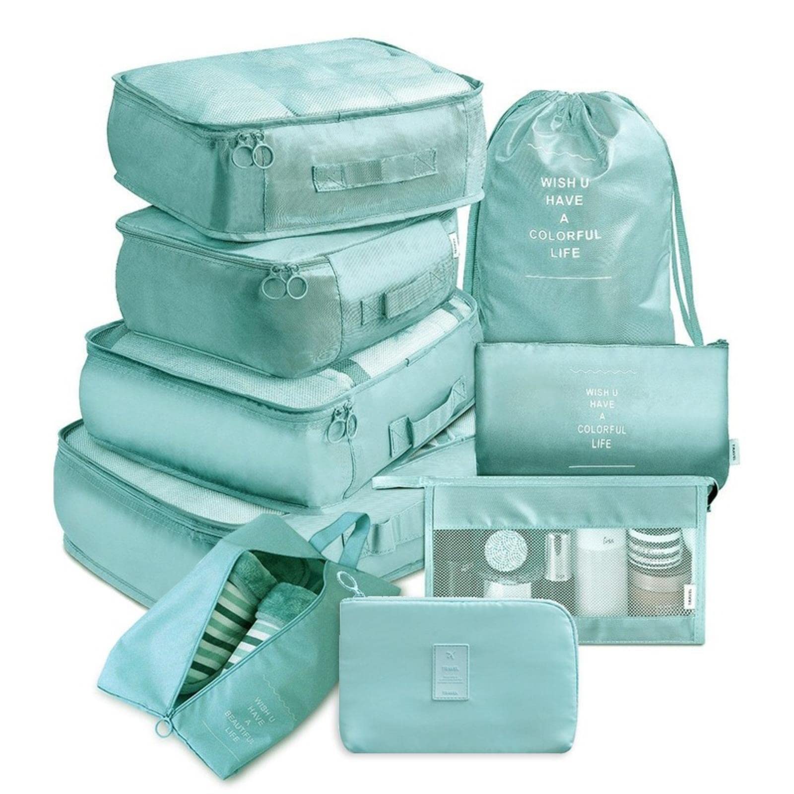 9-częściowa torba do przechowywania walizka zestaw kostek do pakowania podręczny organizer do bagażu odzież buty dane kosmetyczne schludne etui etui zestaw-różowa linia