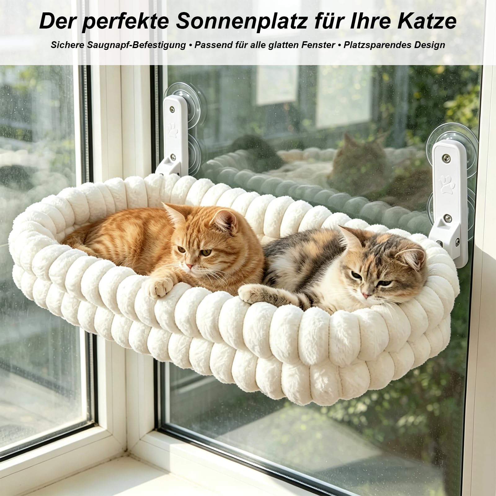 Fensterliege mit Saugnäpfen, Faltbare Katzen Hängematte für Fenster, Weiches Wendekissen Abnehmbar & Waschbar, Stabiler Stahlrahmen Katzenbett für große & kleine Katzen