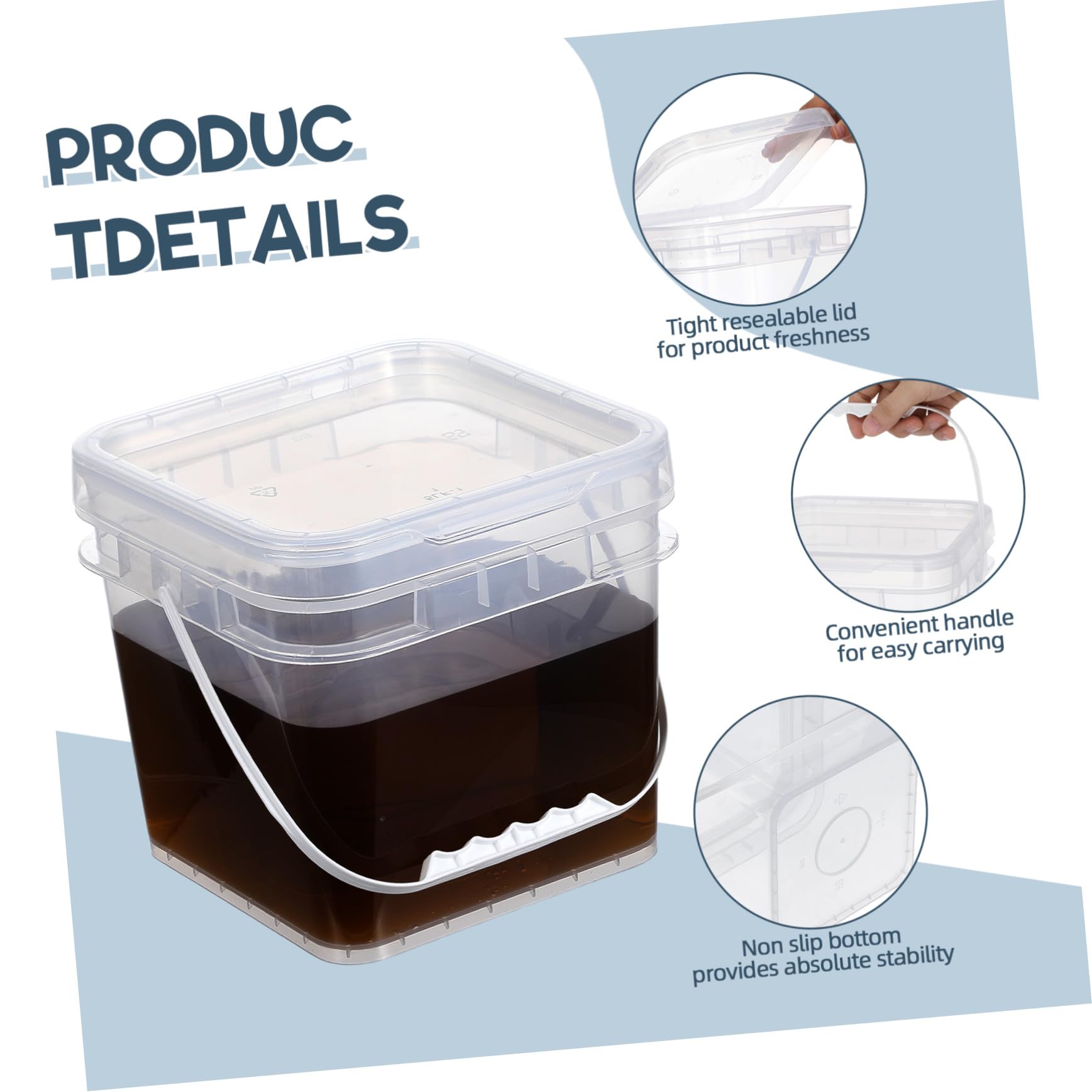 Secchio per Vernice in Plastica 5l Quadrato Resistente Coperchio Sigillabile Riutilizzabile per Vernici e Pitture Artistiche, per Sigillare e Conservare