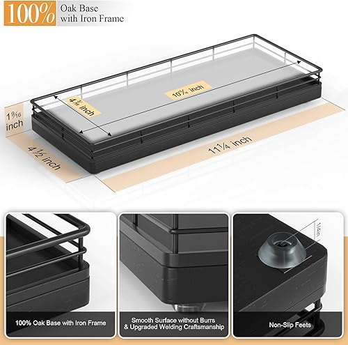 Miniatura 4 de Focusonit Bandeja de baño de roble para mostrador, bandeja de tocador de madera de 11 pulgadas para vela de perfume, organizador de encimera para