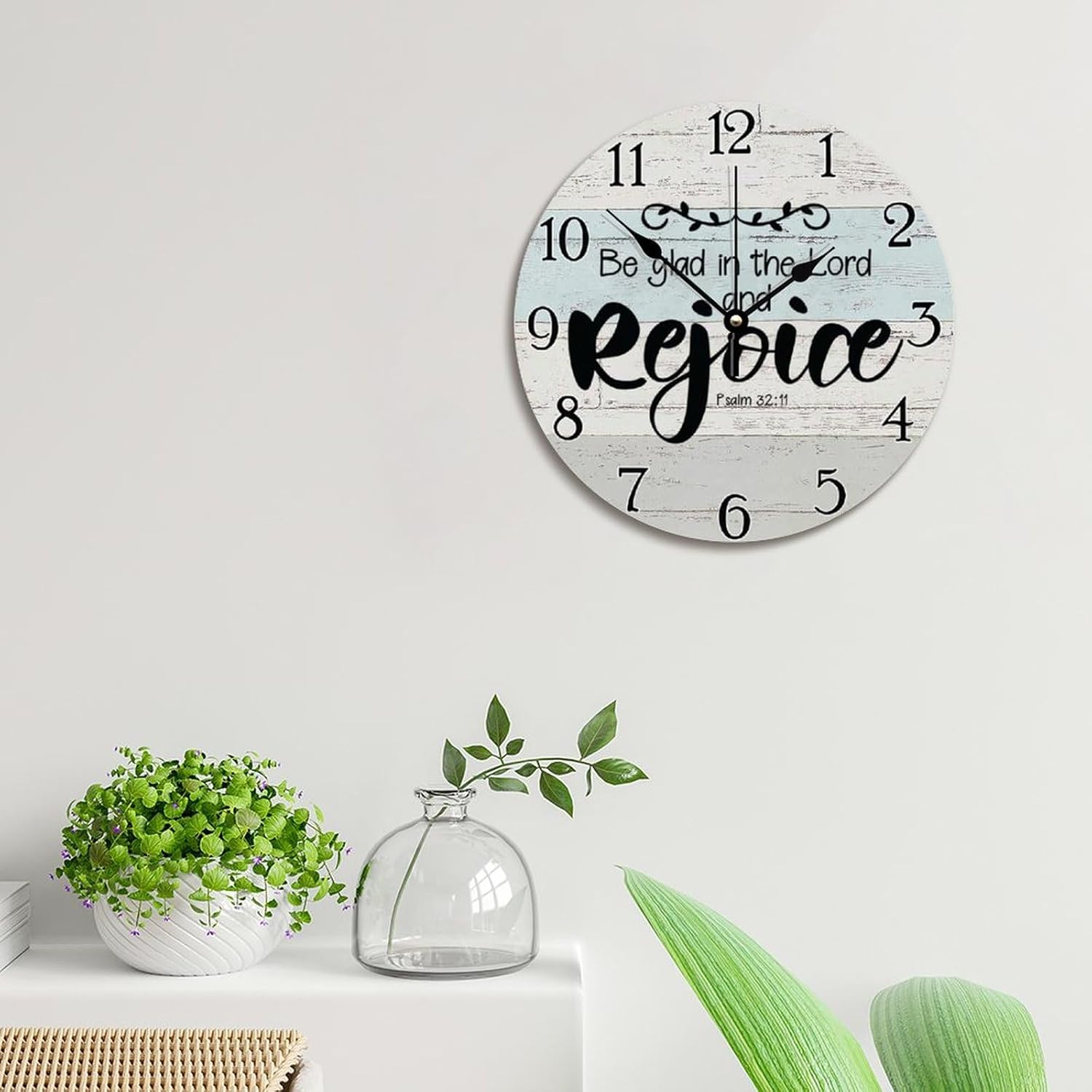 Bible Verse Wall Clock Be in The Lord and Rejoice Large Wooden Wall Clocks Battery Operated 12 Inch Silent Scripture Print Decor for Bedroom Living Room Farmhouse Wall Decor