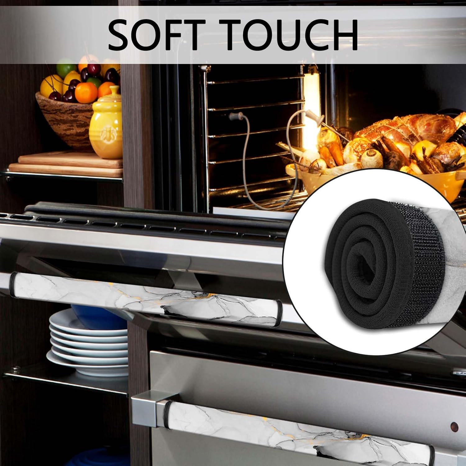 MCALK 4 Pc Marble Pattern Kitchen Handle Covers Set, Grey Refrigerator & Microwave Handle Covers, Suitable for Ovens and Dishwashers, Washable, Durable, Anti-Slip, Marble Art Decor