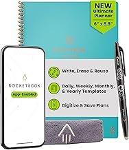 Rocketbook Flex Reusable Planner, Smart Undated, Daily, Weekly, Monthly, Annual Calendar Templates, Executive Size 6X8.8, Teal (Pack of 1)