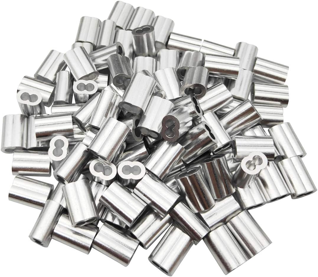 Aluminum Crimping Loop Sleeve 1/8 Inch Wire Rope Crimping Sleeves, Cable Ferrule Loop Sleeve 3mm 100 Pack