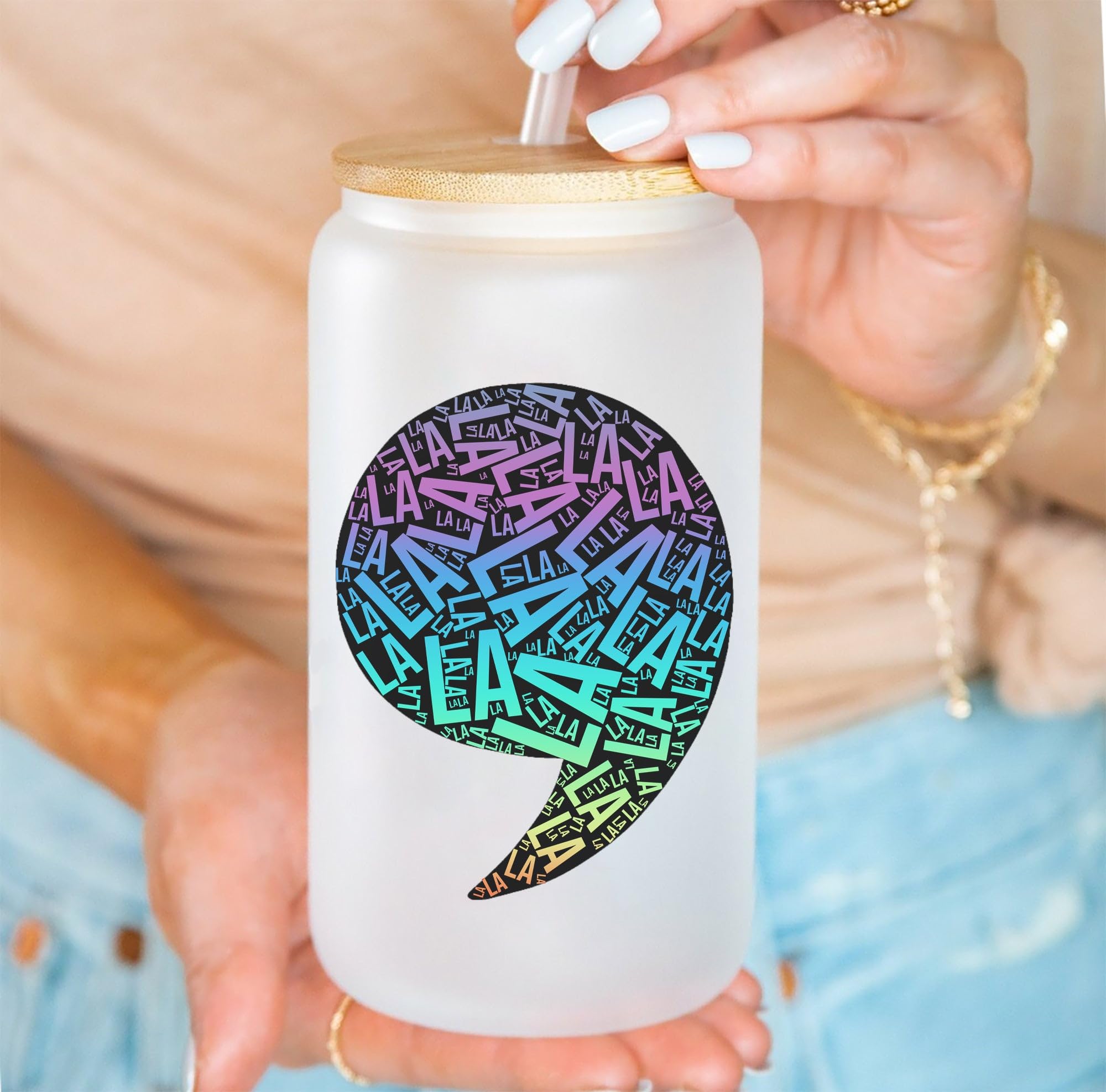 Fleur De Saints 12 oz Hand Etched Glass Mason Jar Mug