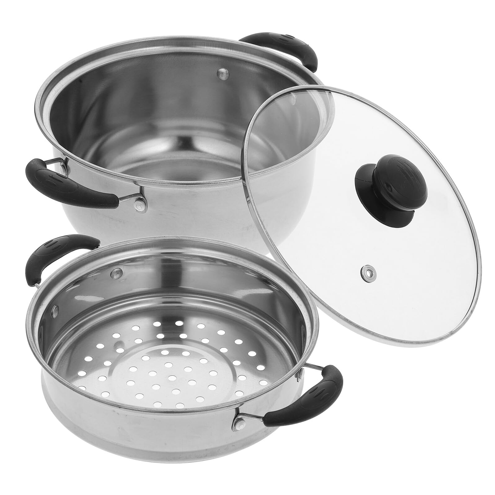 Ipetboom Pentola Vapore Acciaio Inox Vaporiera Cucina Pentola per Cottura a Vapore Compatibile Gas Elettrico Uso Domestico con Coperchio E Doppio Manico