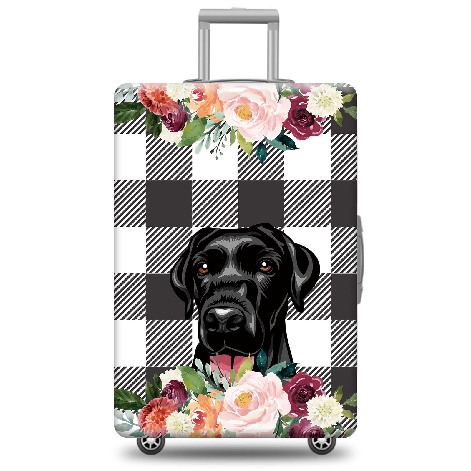 GUGLILI Blooming Flowers with Funny Dog Travel Luggage Cover for Suitcase Labrador Buffalo Check Plaid Suticase Cover Fit 29-32 Inch Baggage Protector