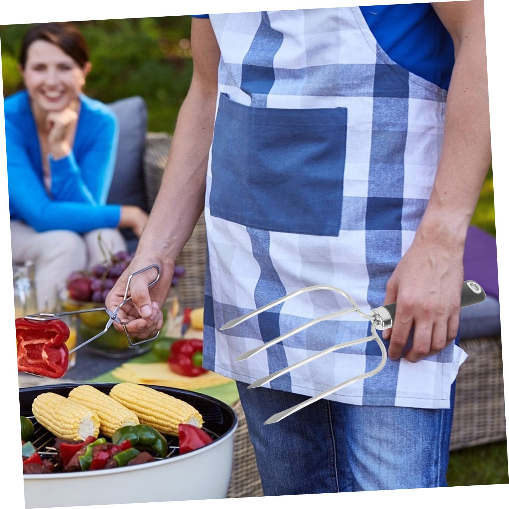 TOYANDONA 3 Piezas Tenedor de Barbacoa de con Antideslizante Cuatro Agujas Asar Carne y Camping y Fiestas