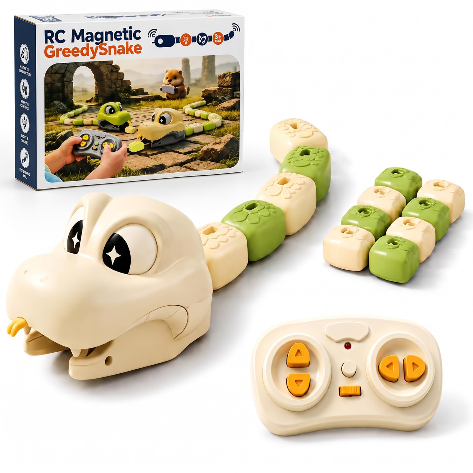 Snake Frenzy Game, Remote Control Magnetic Snake Game, Magnetic Hungry Snakes, Lights & Sounds, USB Rechargeable Interactive Family Board Game for Kids Boys Girls，1pc - Off-white
