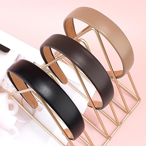 Miniatura 7 de Diademas de cuero, 3 unidades, bandas para la cabeza para el cabello de mujer, antideslizantes, lisas, finas, duras, bandas neutrales, accesorios