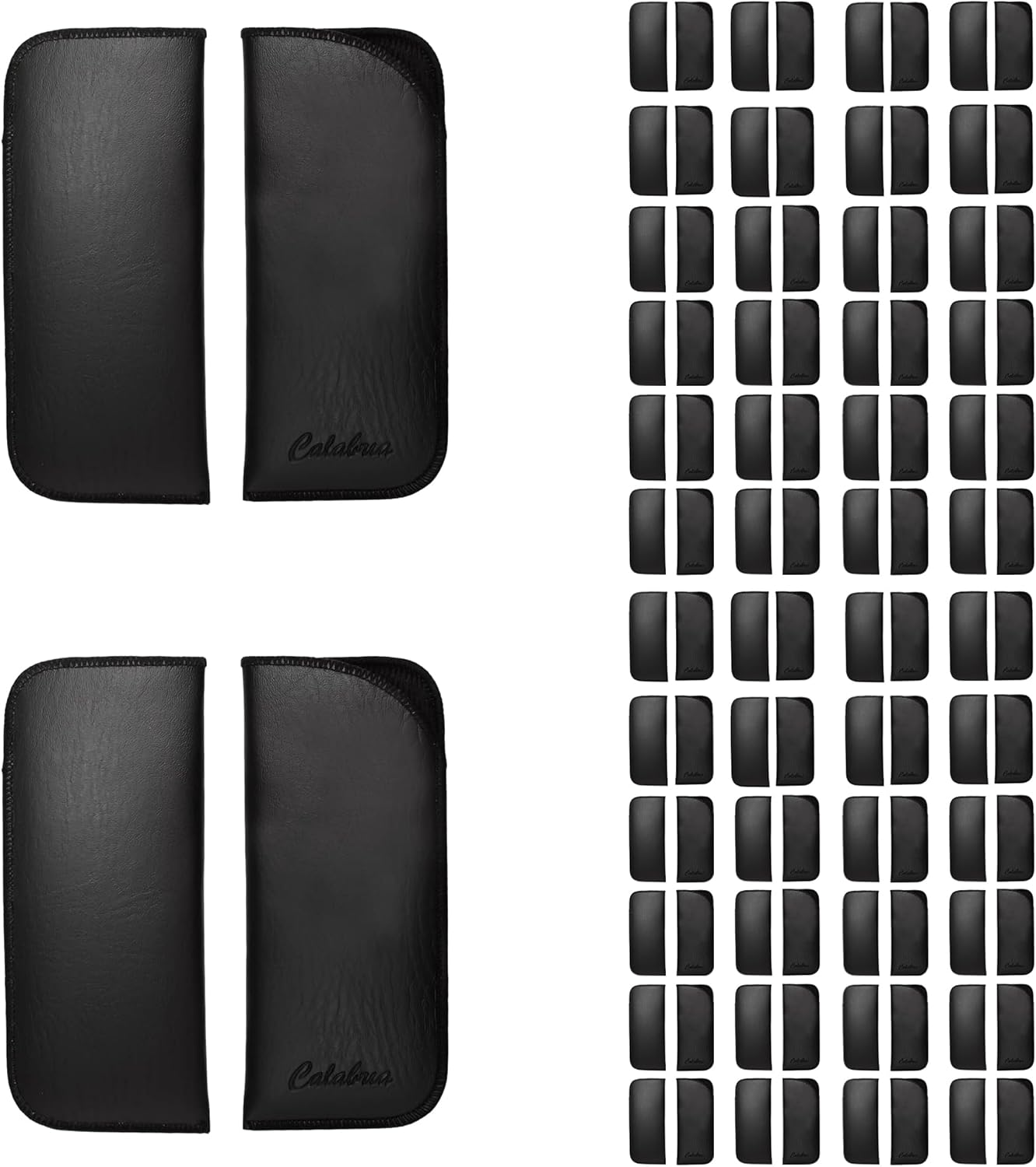 Calabria Half Slip-in Soft Eyeglass Case PU Leather Felt Black Men Women Vertical Flat Eye Glasses Pouch Sunglasses Holder - 12PACK