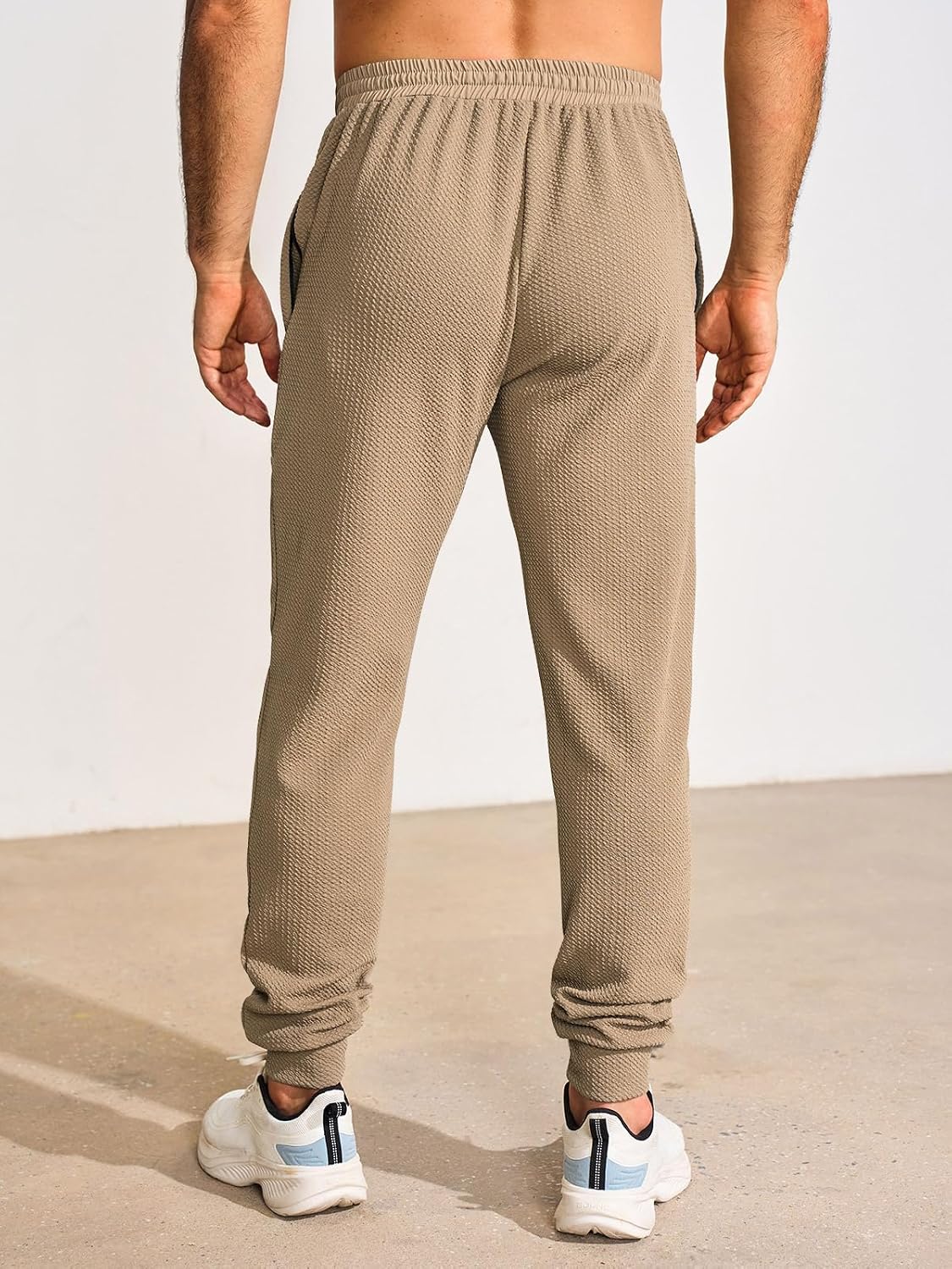 Yousify Mens Sweatpants Athletic Elastic Waist Drawstring Gym Joggers Stretchy Textured Tapered Pants