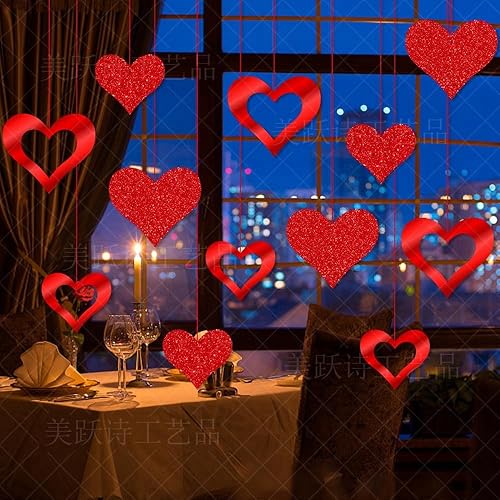 Miniatura 3 de 12 adornos para el día de San Valentín, corazón rojo con purpurina y adornos de cuerda para decoraciones, el tamaño varía, decoración de corazón