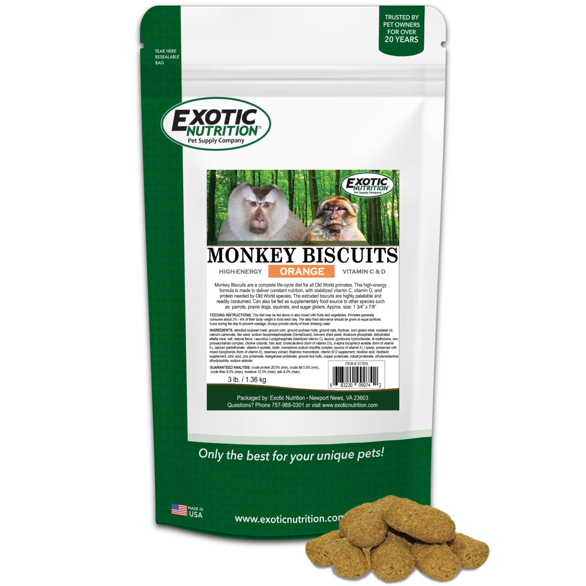 Monkey Biscuits (Orange, 3 lb.) - Healthy & Crunchy Biscuit Treat for Prairie Dogs, Parrots, Squirrels, Sugar Gliders, Hamsters, Rats, Rodents,
