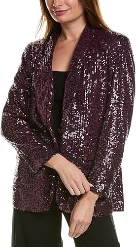 Anne Klein Sequin Shawl Collar Jacket W/Flap Pocket Blazer, 