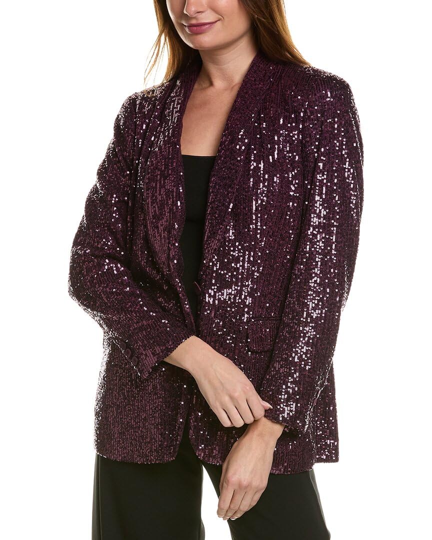 Anne Klein Womens Sequin Shawl Collar Jacket W Flap Pocket
