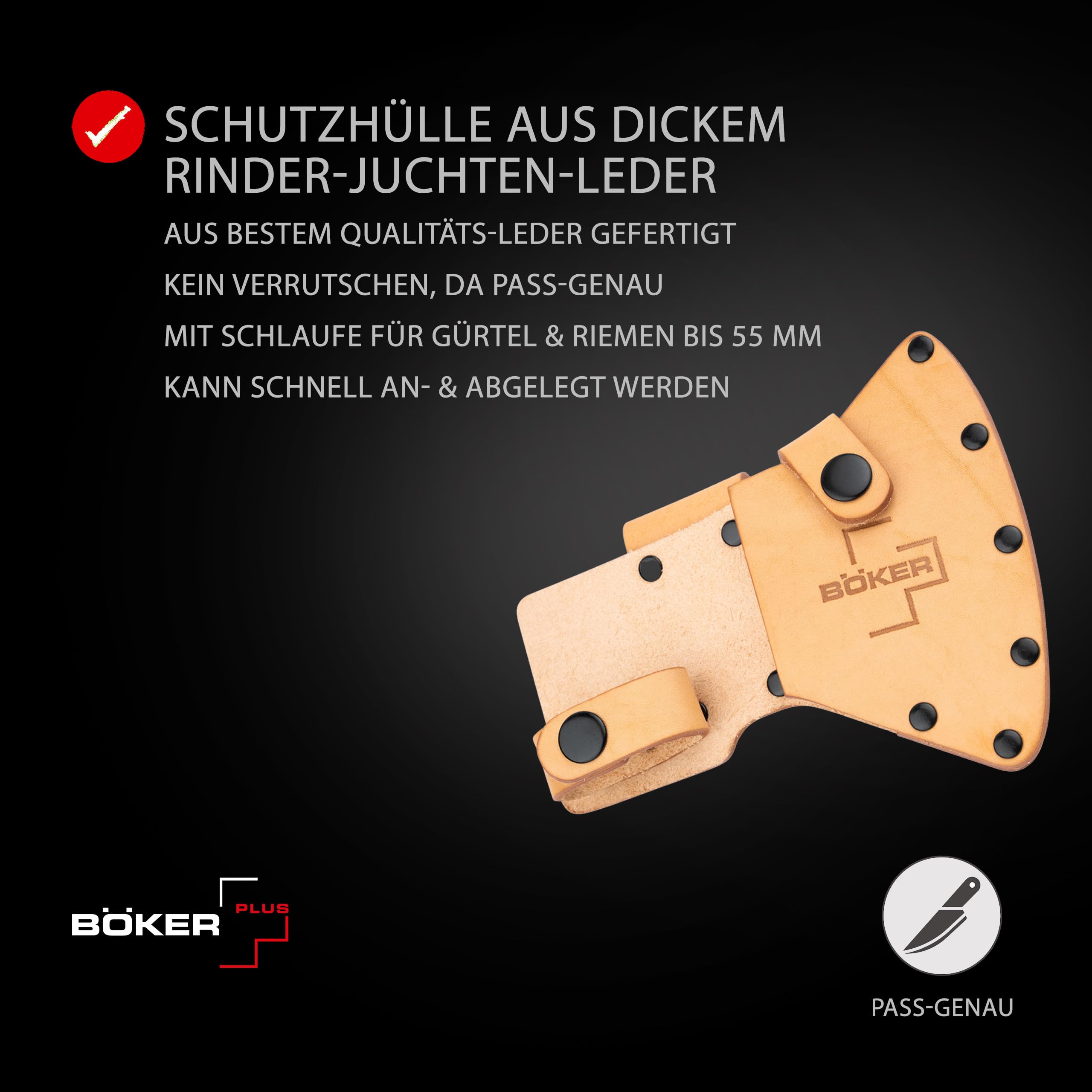 BÖKER Plus® Appalachian Axe Sheath - Thick Leather for Appalachian Axe - Robust Leather Sheath Made from Cowhide - with Belt Loop - Professional Sheath Riveted