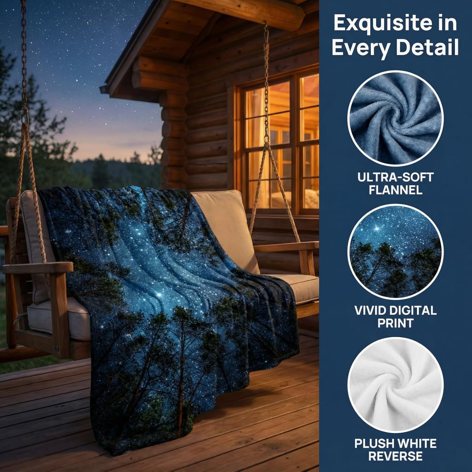 Throw Blanket, Starry Night Galaxy Forest Trees Fleece Throw Blanket for Couch Sofa Bed Chair Bed Camping Travel for Couples Man Women, 80 x 60 inch