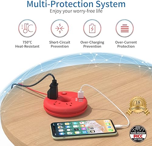 Miniatura 6 de NTONPOWER - Regleta de alimentación de viaje con puertos USB, cable de extensión de viaje de 5 pies con 3 tomacorrientes, 3 USB, estación de carga