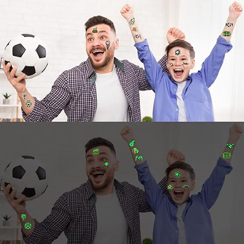 Miniatura 3 de 30 hojas de tatuajes temporales que brillan en la oscuridad para niños, calcomanías temporales luminosas con temática de fútbol para niños