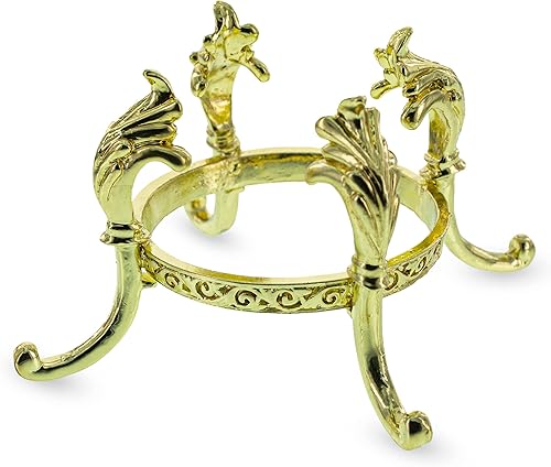 Miniatura 3 de BestPysanky Pantalla de soporte de esfera de huevo de avestruz de metal en tono dorado de cuatro patas de 2,53 pulgadas de alto