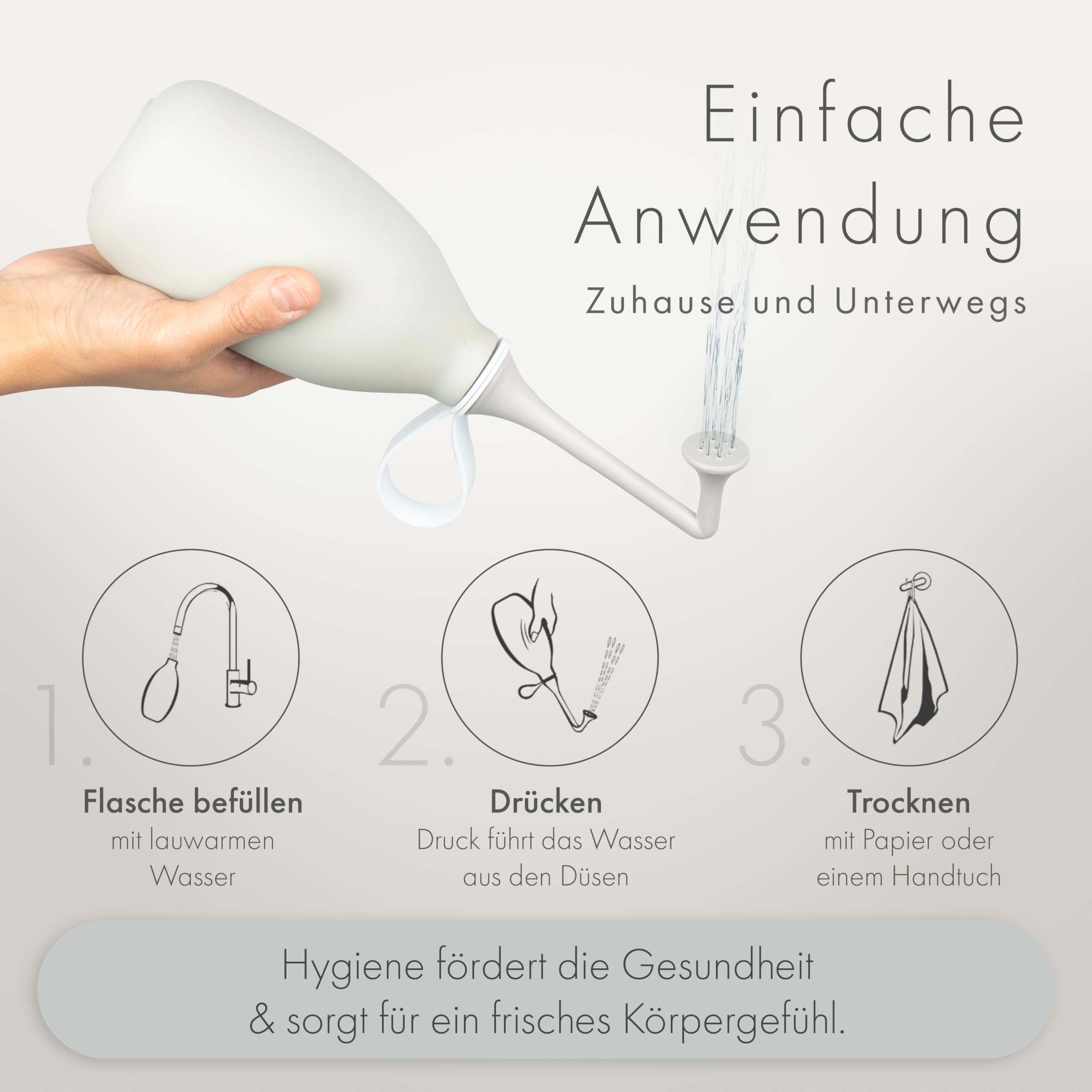 przenośny bidet, oszczędza papier, zastępuje wilgotne chusteczki, sprawdzi się w podróży, zrównoważony i estetyczny prysznic okolic intymnych