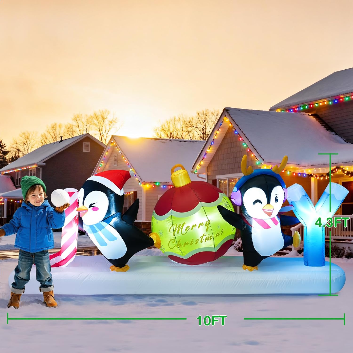 Meland 10FT Christmas Inflatable Outdoor Decorations, Christmas Blow Up Joy with Dancing Penguins & Candy Cane,Lighted Outdoor Yard Inflatable Cute Xmas Decor for Holiday Lawn Display