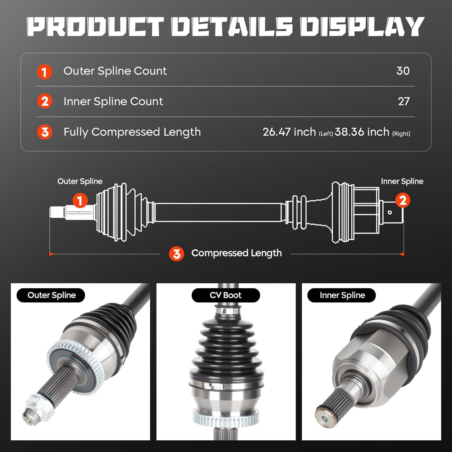 Front left & Right CV Axle Shaft Assembly 2.4L 2.4 Fits for Hyundai Sonata 2015 2016 2017 2018 2019 Fits for Kia Optima 2016 2017 2018 2019 2020, 1 Pair of CV Axle Shaft Assembly