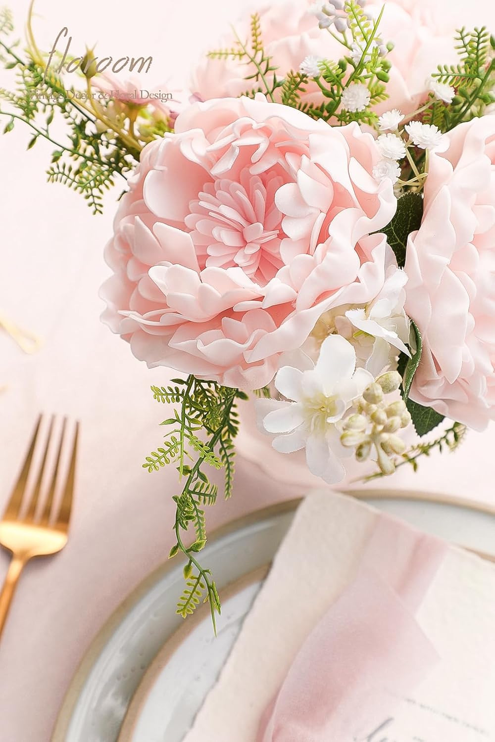 Floroom Artificial Flowers 16pcs 4" Blush Blooming Peonies Real Looking Foam Fake Peony with Stems for DIY Wedding Bouquets Pink Bridal Shower Centerpieces Floral Arrangements Party Tables Decorations - Image 3