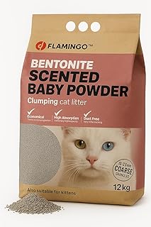 Flamingo Katzenstreu – Katzenstreu Klumpstreu – Babypuderduft – 12L (12KG) für 10 Wochen – Herkunft Europa – mit großer Körnung – auch für Kätzchen – Ideal für 1 oder mehrere Katzen product image