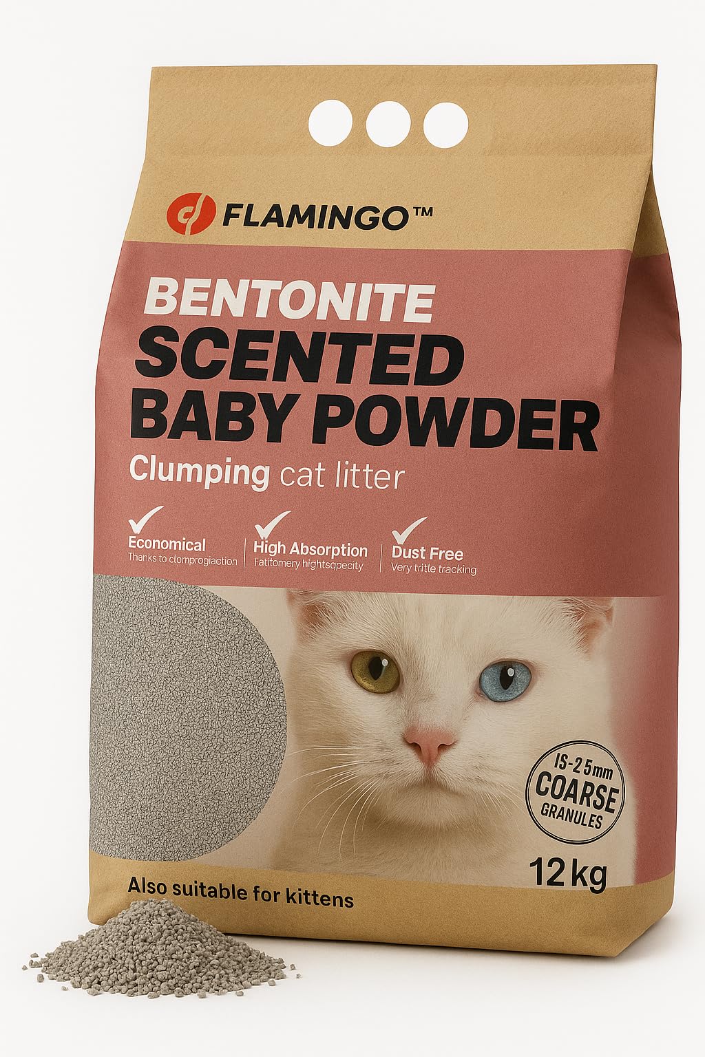Flamingo CAT LITTER BENTONITE EUR BABY POWDER COARSE-GRAINED 12KG