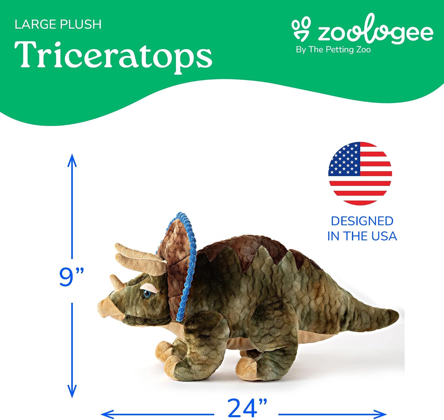 The Petting Zoo Triceratops Stuffed Animal Plushie, Gift for Kids, Dinosaur Animals, Triceratops Dinosaur Plush Toy, 20 inches
