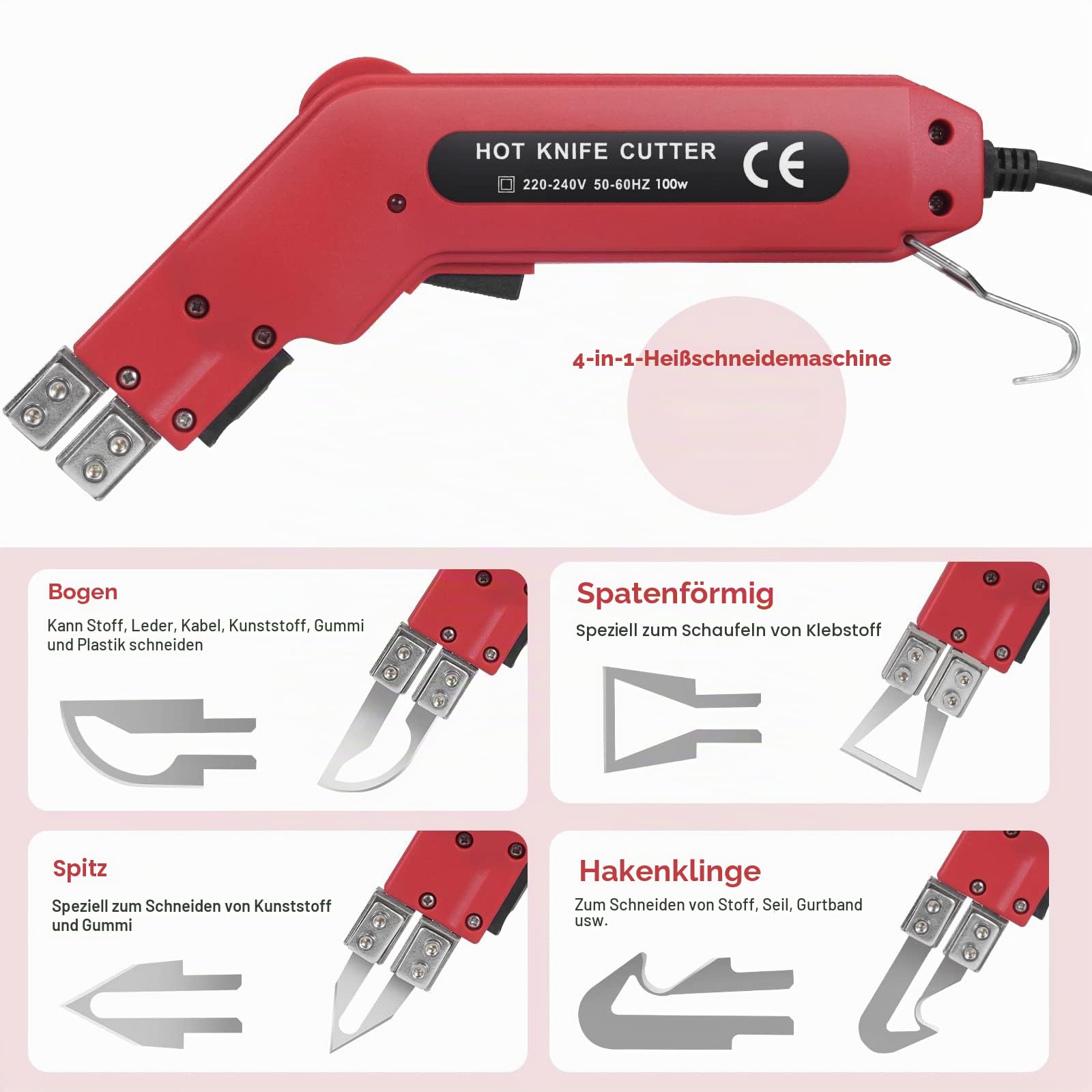 Styrocutter Elektrischer Heißschneider 100W mit 4 Arten Messerformen heißes Messer Stoffschneider Schneidwerkzeug Schaumschneider Set zum Schneiden von Stoff/Gummi/Seil/Kunststoff/Acryl