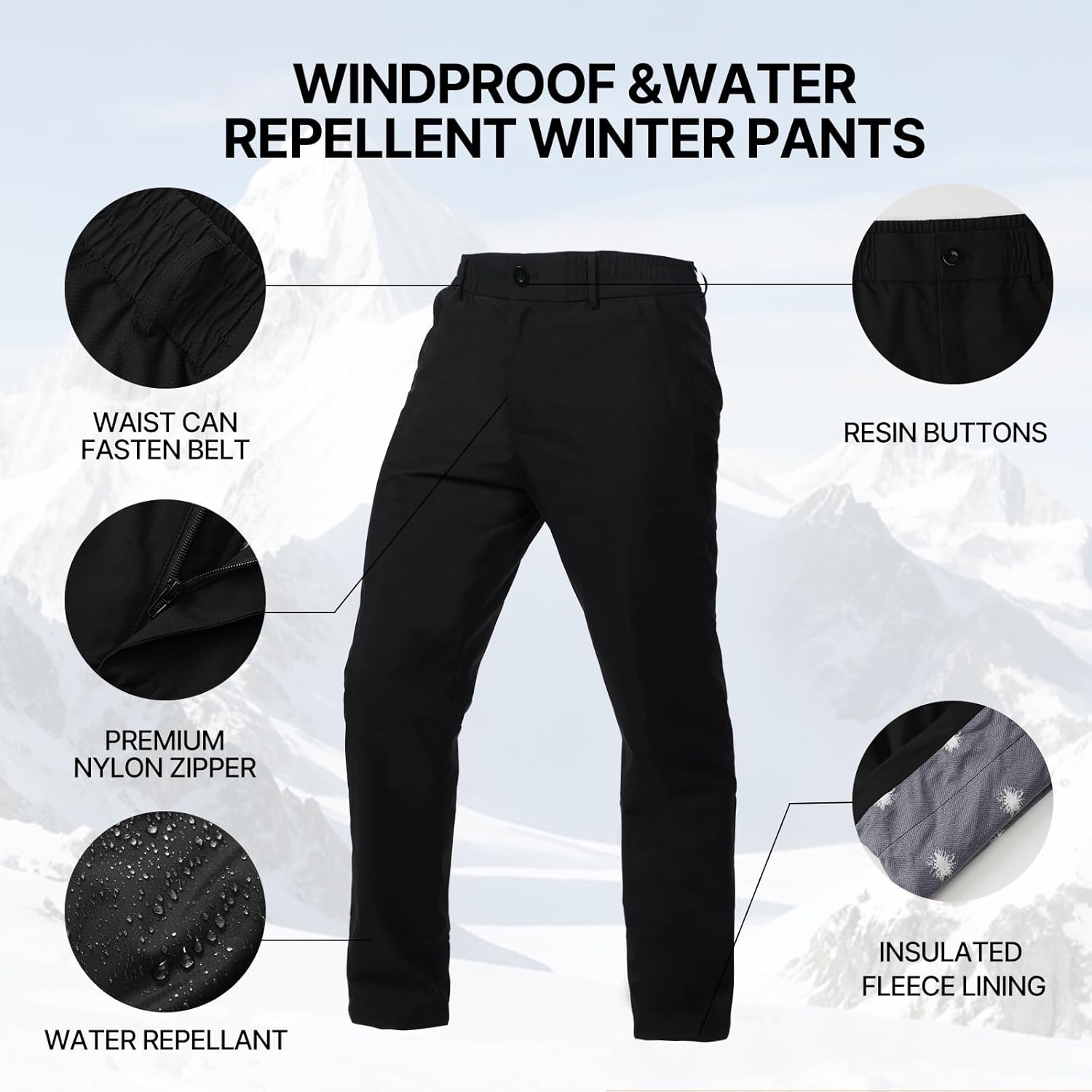 Men's Winter Down Pants - Ultra Warm Windproof Ski Snow Pants, Outdoor Loose Fit Insulated Puffer Trousers - Image 3