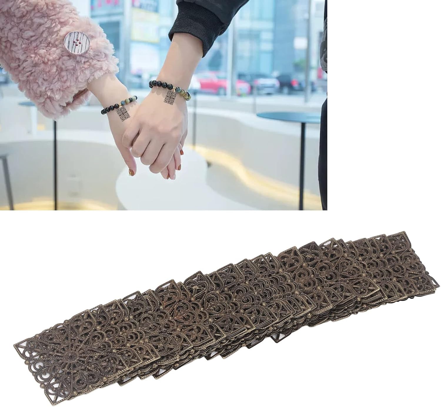 Jeanoko Filigree Connectors, 50pcs Tetragonum Iron Filigree Charm Antique Bronze Hollow Electroplating Antirust Iron Filigree Metal Embellishments for DIY - Image 7