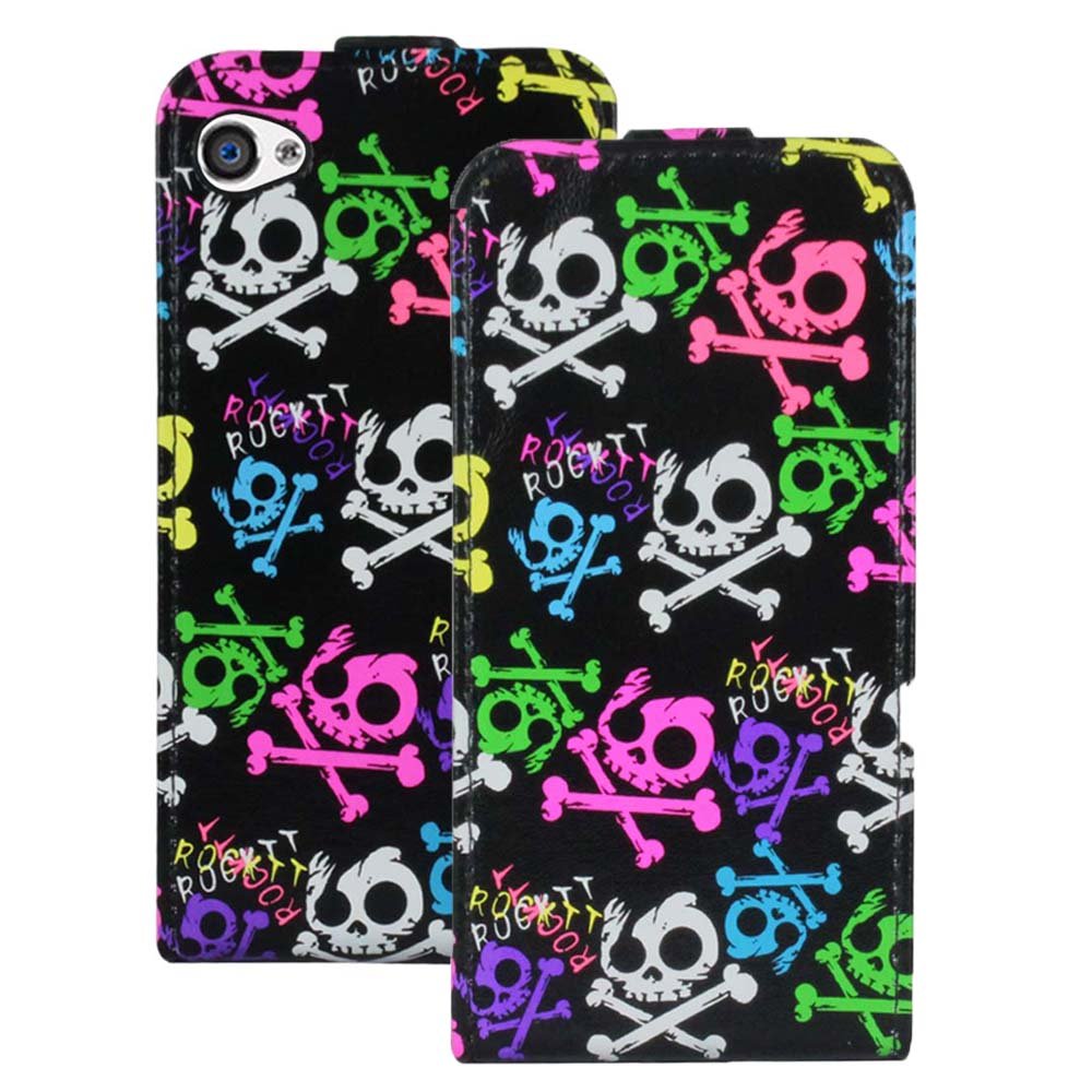 Heartly Designed Premium Luxury Pu Leather Flip Bumper Case Cover for Apple iPhone 4 4S 4G - Cute Multicolor Black