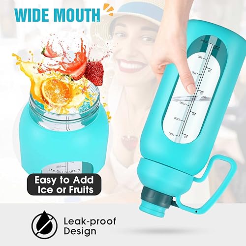 Miniatura 5 de Aqulea Botella de agua de vidrio de 64 onzas con popote, botella de agua de medio galón con pajilla, 2 litros sin BPA, botella de agua grande con