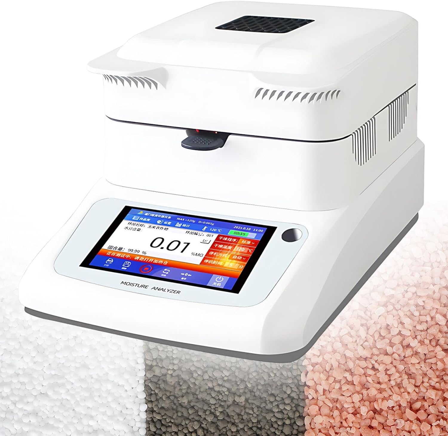 Professional Halogen Moisture Analyzer, 0.001g Precision Balance, 120g Capacity, 0.01% Readability, 3 Drying Modes (40-180°C) for Accurate Lab Testing and Analysis