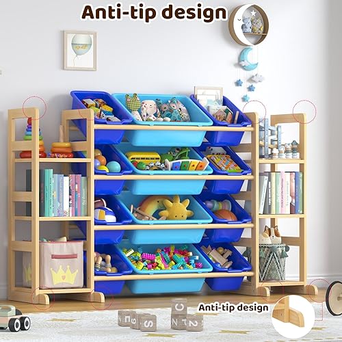 Miniatura 6 de Organizador grande de almacenamiento de juguetes para niños, organizador de juguetes y estantería combinada con 12 contenedores y 6 estantes, caja