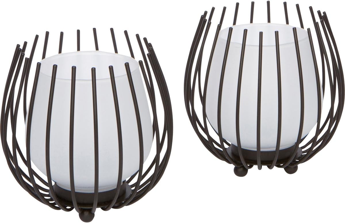 Seraphic Metal Hurricane Candle Holder Set with Frosted Cups