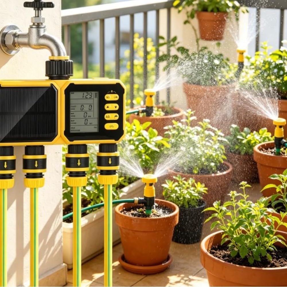 Stop di pioggia alimentato solare del temporizzatore di irrigazione dello | Costruzione in plastica, 4 uscite, previene l'irrigazione eccessiva, resistente alle intemperie, facile da installare