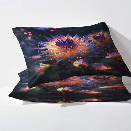 Miniatura 3 de Sábanas florales tamaño Queen, sábanas de plantas de flores, sábanas y fundas de almohada con patrones de 4 piezas, sábana bajera ajustable de