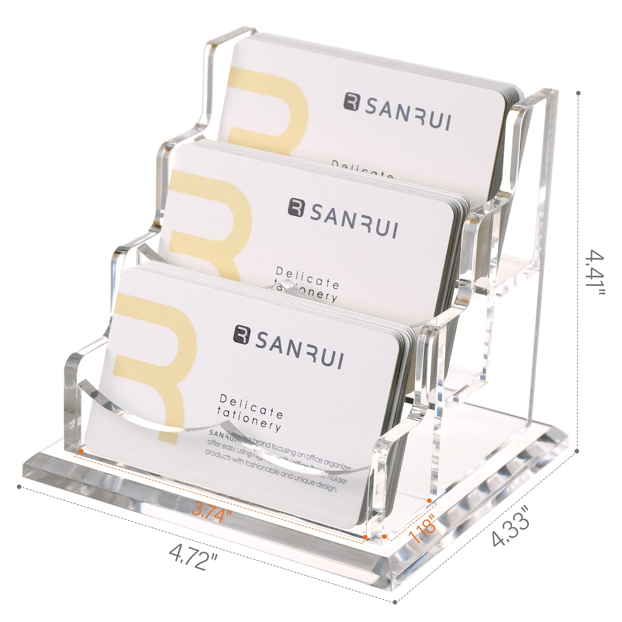 SANRUI Clear Acrylic Business Card Holder Stand, 3 Tier 3 Pocket, 180 Card Capacity, Transparent - Image 2