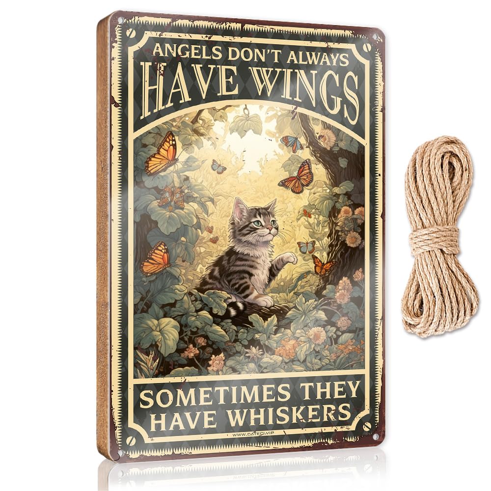 MAHQPZXSF Wood Pantry Signs For Kitchen Don'T Always Have Wings Sometimes They Whiskers Wooden Sign Desk Signs For Office Funny Hanging Plaque Sign(20X30CM)