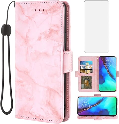 Asuwish Funda compatible con Moto G Stylus 2020 MotoG Pro y protector de pantalla de vidrio templado, tarjetero con función atril y tapa de mármol