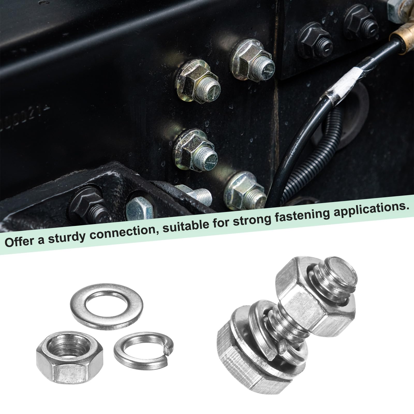 M METERXITY 20-Pack Hex Head Screw Bolt with Nuts Flat & Lock Washers M6x16mm Stainless Steel Bolts and Nuts Kit Fully Threaded Metric Bolt Assortment for Equipment/Machinery - Image 4