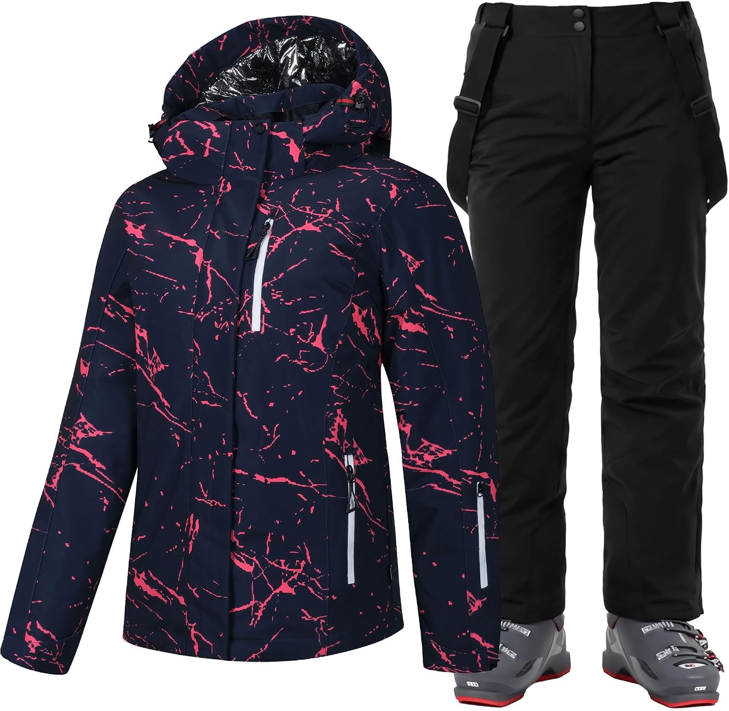 Women’s Ski Suit with Heat-Reflective Lining, Warm Waterproof Windproof Jacket and Pants Set