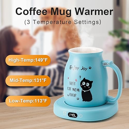 Miniatura 2 de Bsigo Calentador de taza de café y juego de tazas Best CAT MOM Ever, calentador de taza de té para escritorio, velas, calentador de café con 3