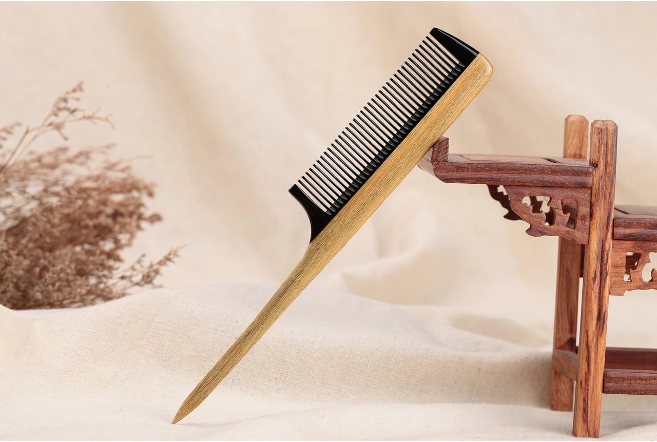 LWBTOSEE Wood Wooden Fine Tooth Tail Comb,100% Natural Green Sandalwood Anti Static Detangling Horn,for Thick Curly And Wavy Hair(C) - Image 4