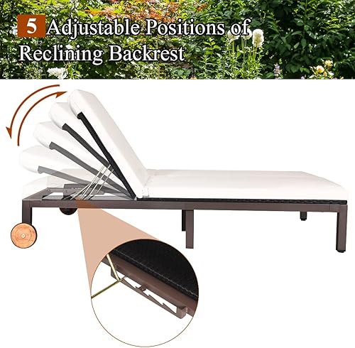 Miniatura 8 de COSTWAY Silla de salón de ratán para 2 personas, tumbona, reclinable, ajustable, acolchada, con rueda